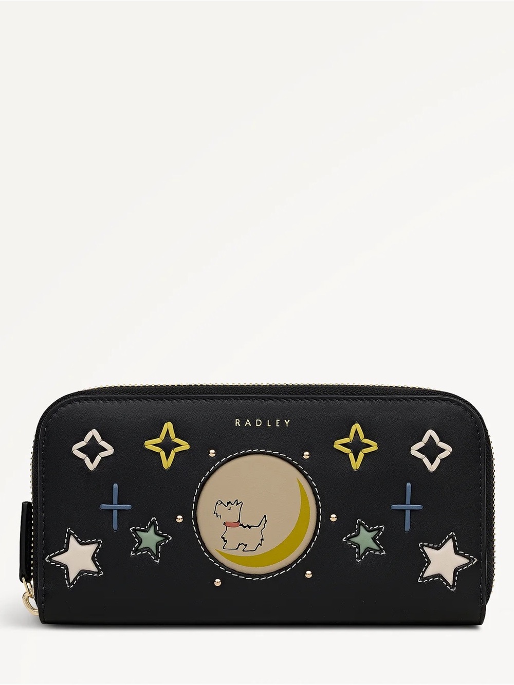 RADLEY LONDON Black Zip-Around Wallet with Moon, Stars & Dog Motif